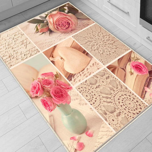Pink Retro Floral Kitchen Runner Rug - Washable Non-Slip Floor Mat for Home Decor & Modern Kitchen Design