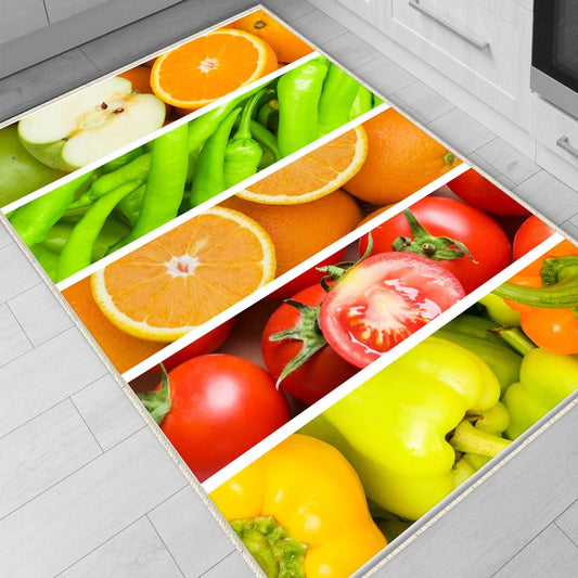 Vegetables Fruits Colorful Kitchen Runner Rug Non-Slip Washable Floor Mat, Modern Home Decor Kitchen Mat, Soft Durable Kitchen Carpet