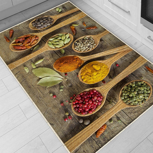 Spices Theme Kitchen Runner Rug - Washable Non-Slip Floor Mat, Modern Kitchen Decor, Durable & Comfortable Cooking Mat