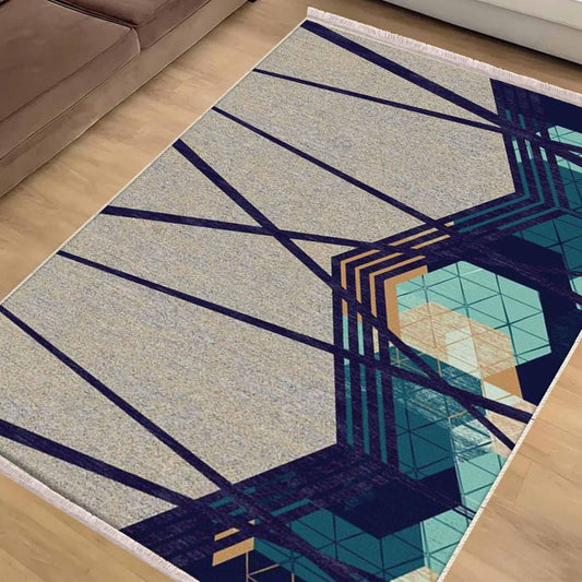 Gray Green Modern Design Area Rug Runner, Geometric Accent Carpet, Unique Room Mat, Washable Anti-Slip Rug with pillow case gift