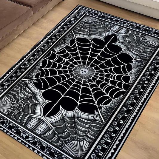 Black Gothic Rug, Spider Web Area Rug, Washable Goth Living Room Rug, Dark Academia Decor, Whimsigoth Goth Area Carpet
