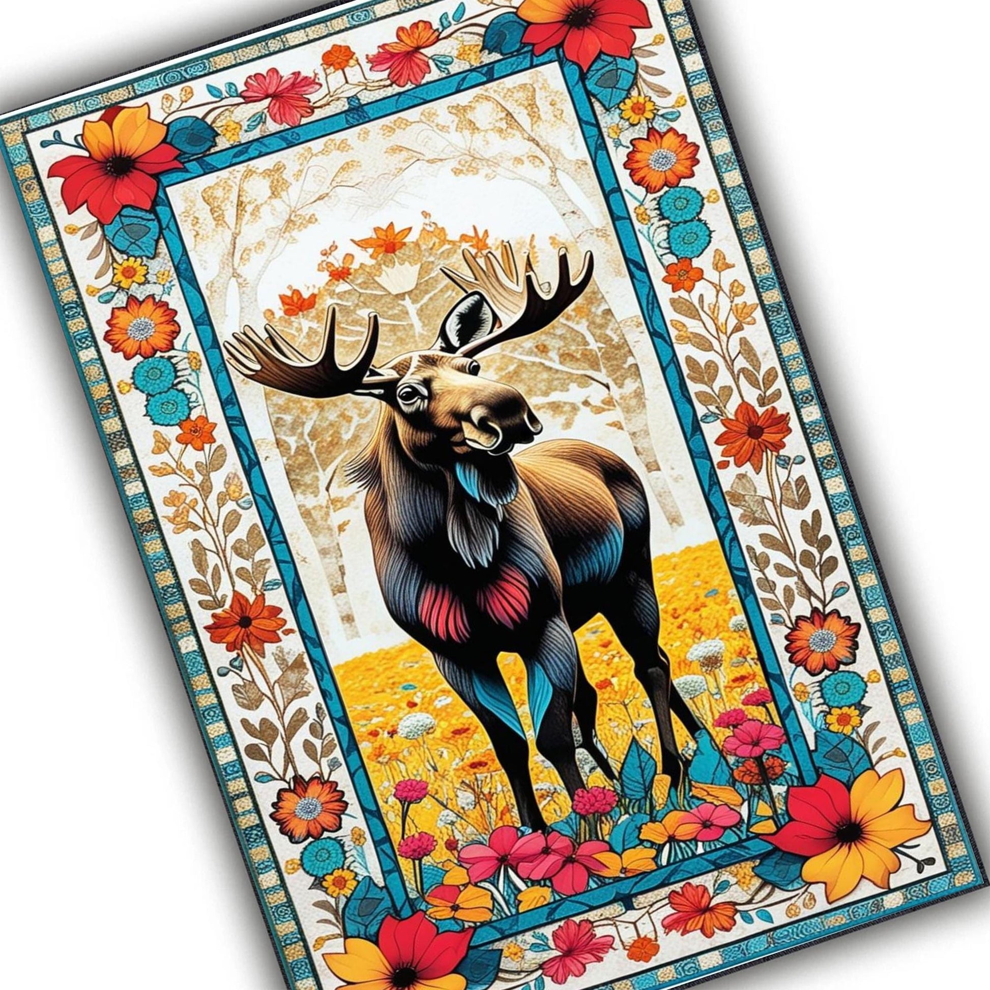 Black Deer Pattern Area Rug for Cabin Lodge Rustic Home Decor, Nordic Forest Animal Print Carpet for Living Room Charm