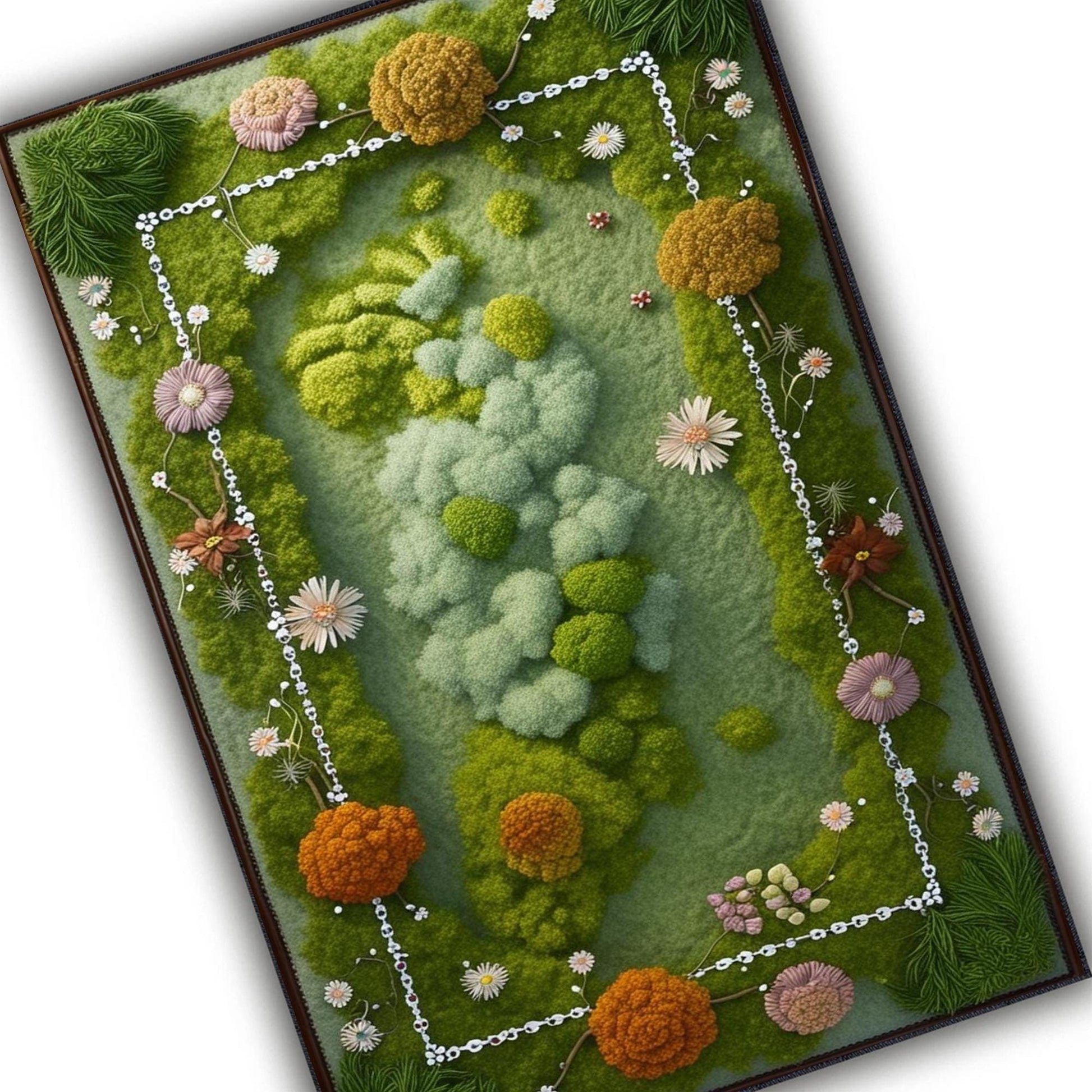 Botanical Moss Area Rug - Washable Green Floral Rug for Cottagecore, Farmhouse & Garden Inspired Home Decor Wildflower Plant Design