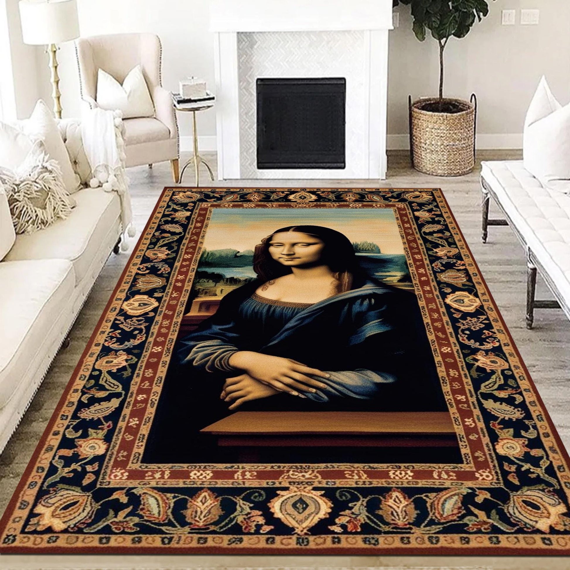 Mona Lisa Rug – Patterned Area Rug Featuring Leonardo da Vinci’s Famous Painting, Classical Art Decor, Unique Gift for Art Lovers