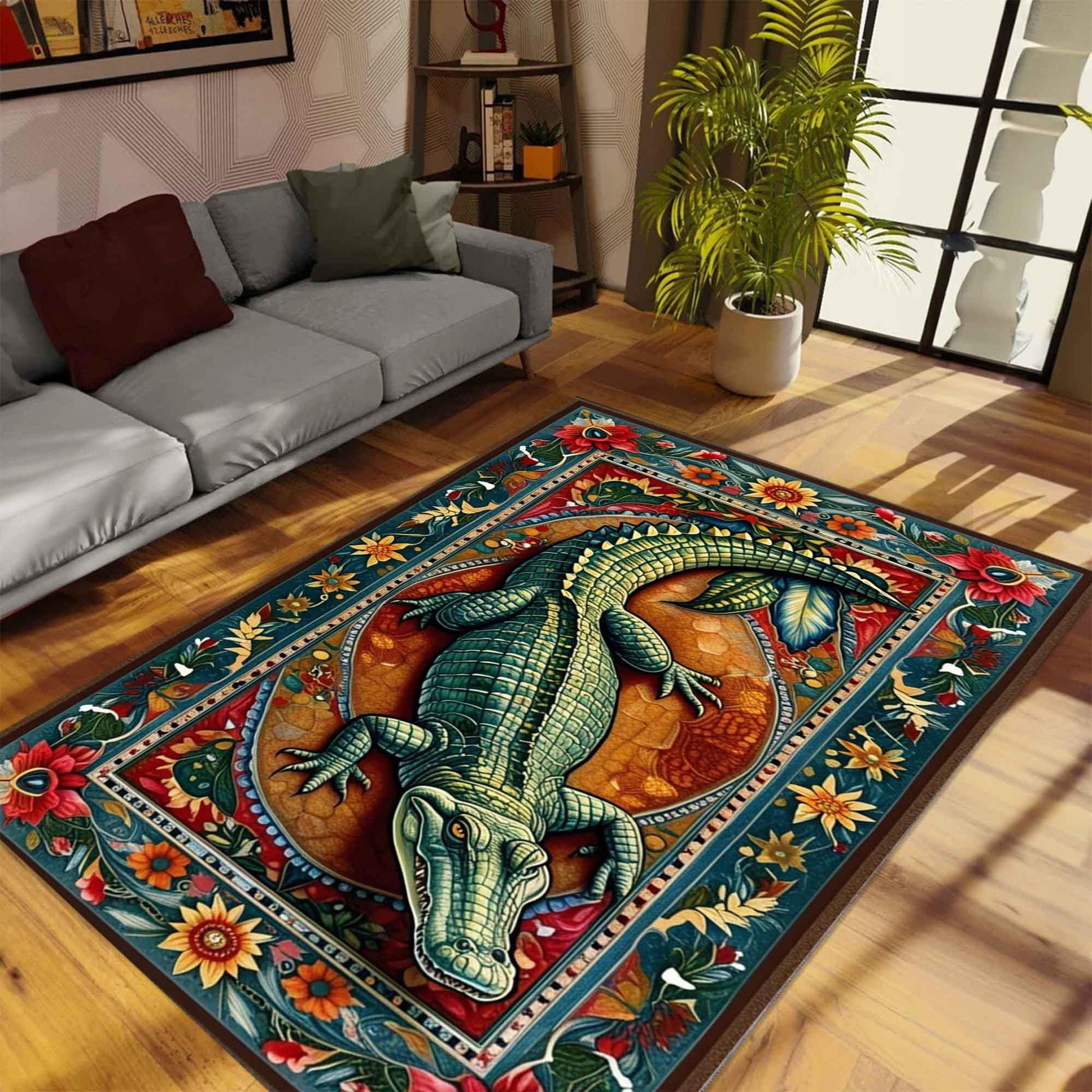 Gator Shaped Rug, Fun Animal Bathroom Mat, Quirky Florida Home Decor, Unique Housewarming Gift, Alligator Jungle Carpet, Crocodile Floor Mat