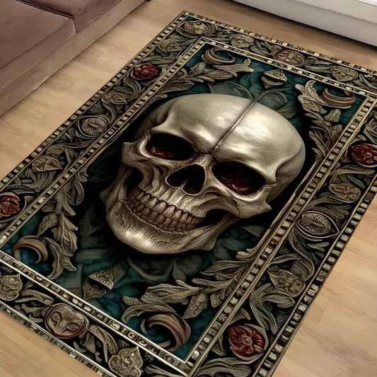 Gothic Skull Rug Vintage Occult Black Skull Area Rug Dark Academia Home Decor Halloween Decor Rug Mystical Boho Macabre Accent Mat