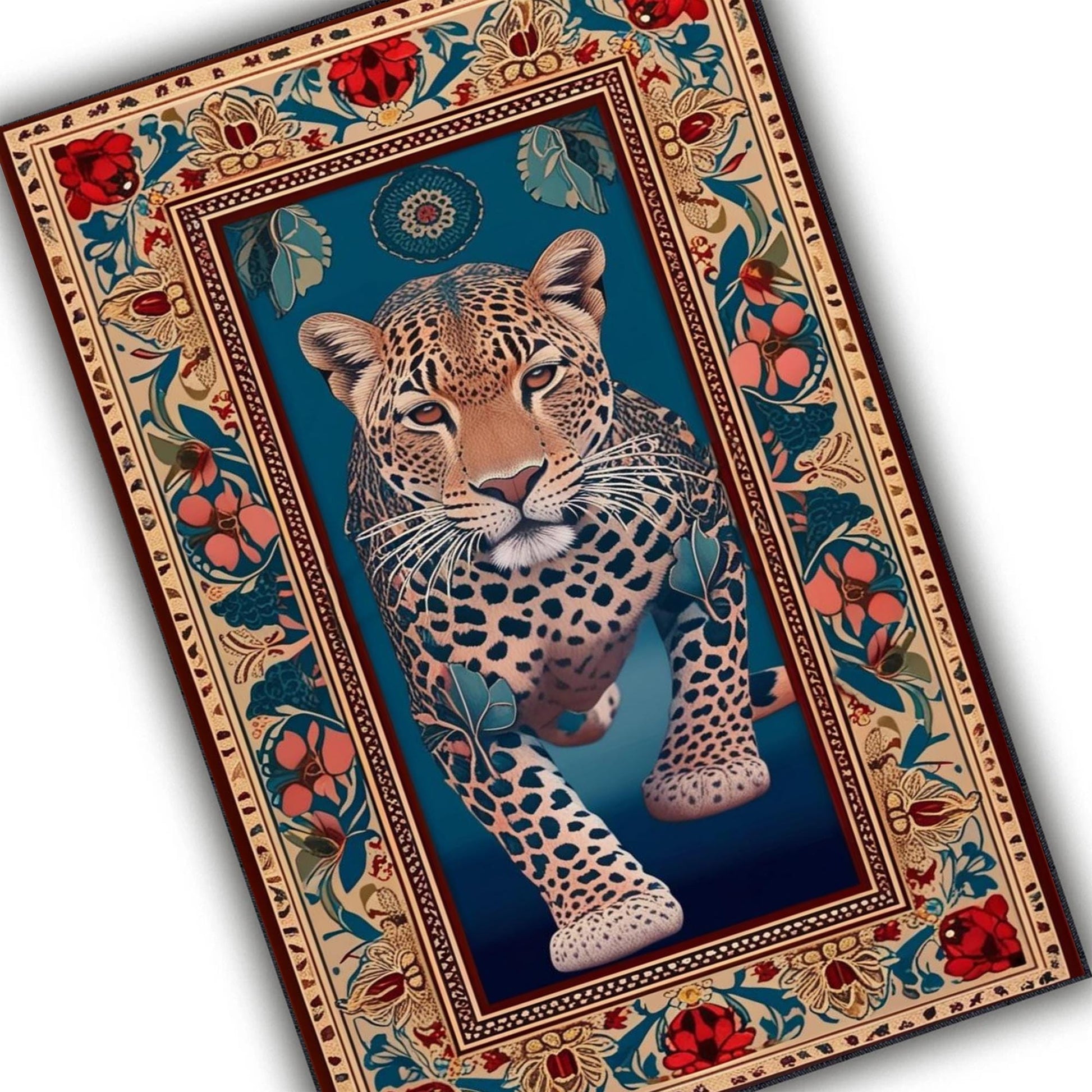Traditional Leopard Rug, Colorful Painting Style Rustic Area Rug, Animal Print Home Decor, Unique Tribal Accent Carpet