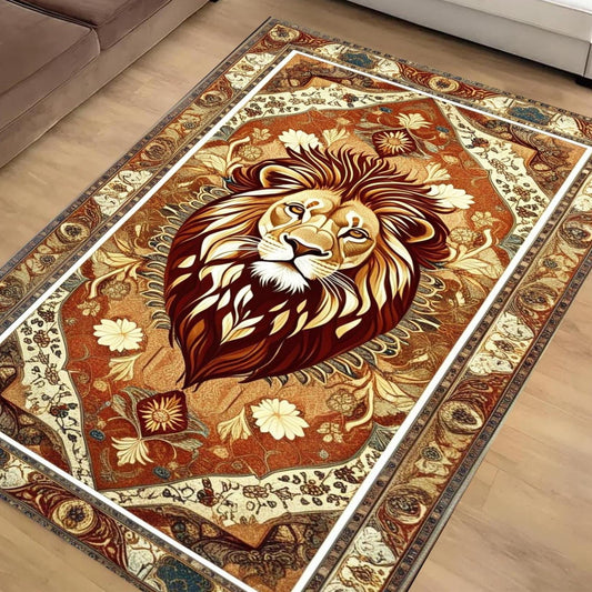 Vintage Lion Rug - Majestic Animal Area Rug for Living Room, Modern Vintage Style Lion Carpet, Popular Decorative Home Accent
