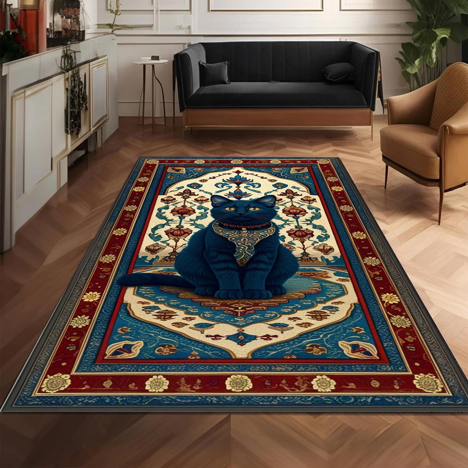Whimsical Cat Rug Gothic Decor Dark Cottagecore Dark Academia Rug Moody Maximalism Cat Lovers Housewarming Gift