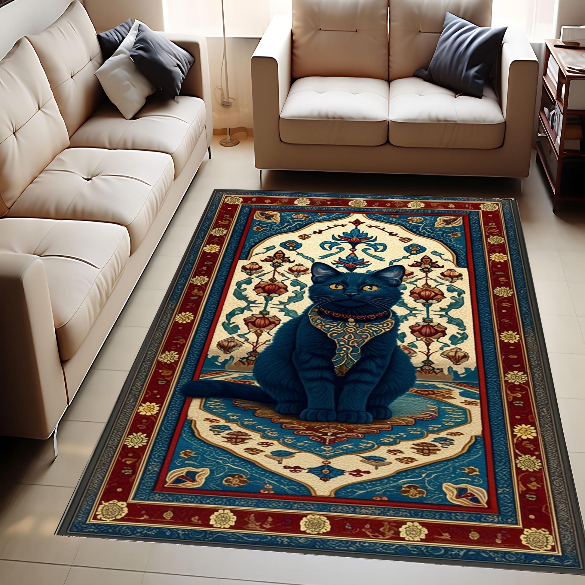 Whimsical Cat Rug Gothic Decor Dark Cottagecore Dark Academia Rug Moody Maximalism Cat Lovers Housewarming Gift