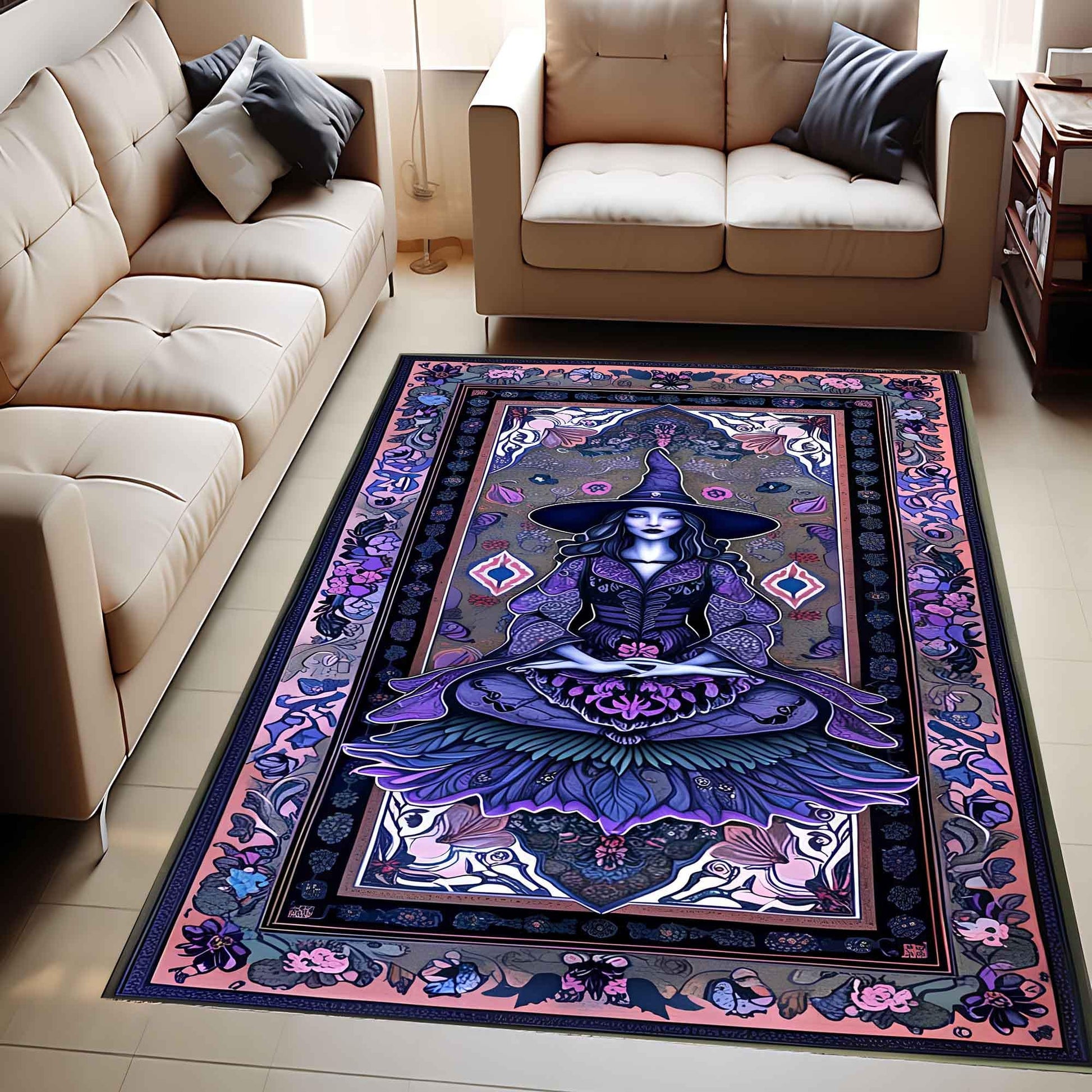 Witchcraft Rug Purple Gothic Floral Mystical Magical Decor for Bedroom Witchy Gift Ethereal Botanical Rug Whimsigoth Aesthetic