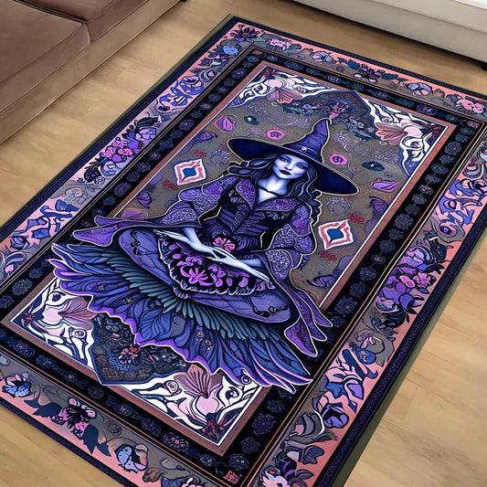 Witchcraft Rug Purple Gothic Floral Mystical Magical Decor for Bedroom Witchy Gift Ethereal Botanical Rug Whimsigoth Aesthetic