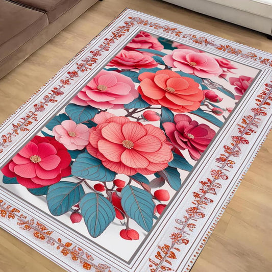 Romantic Floral Area Rug Soft Pink Botanical Carpet Shabby Chic Bedroom & Living Room Accent Mat Cottagecore Aesthetic Gift