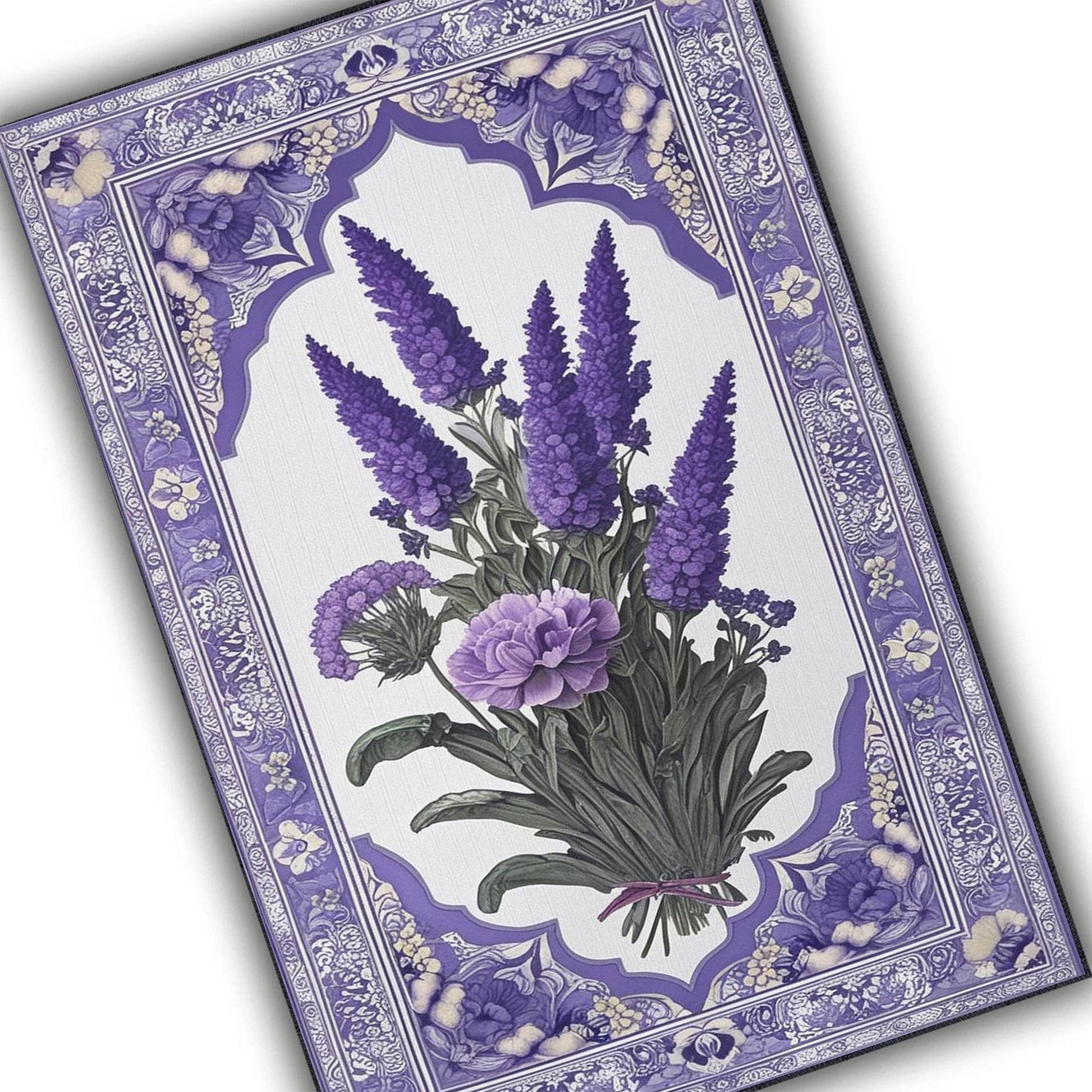 Vintage Lavender Rug, Floral Bedroom Carpet, Purple Lilac Flower Rug, Botanic Area Rug Flower Rug Kitchen Living Room, Chenille Washable Rug