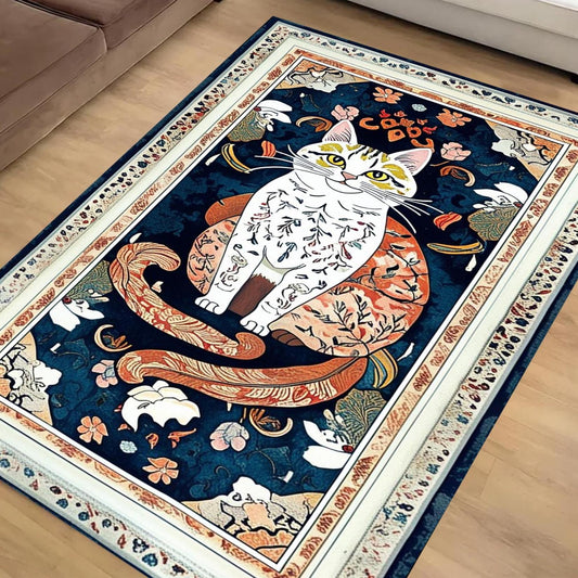 Cat Rug Botanical Cottagecore Decor, Whimsical Cat Lovers Gift, Moody Maximalism Celestial cat rug, Gothic Rugs, Funky Moody Rug