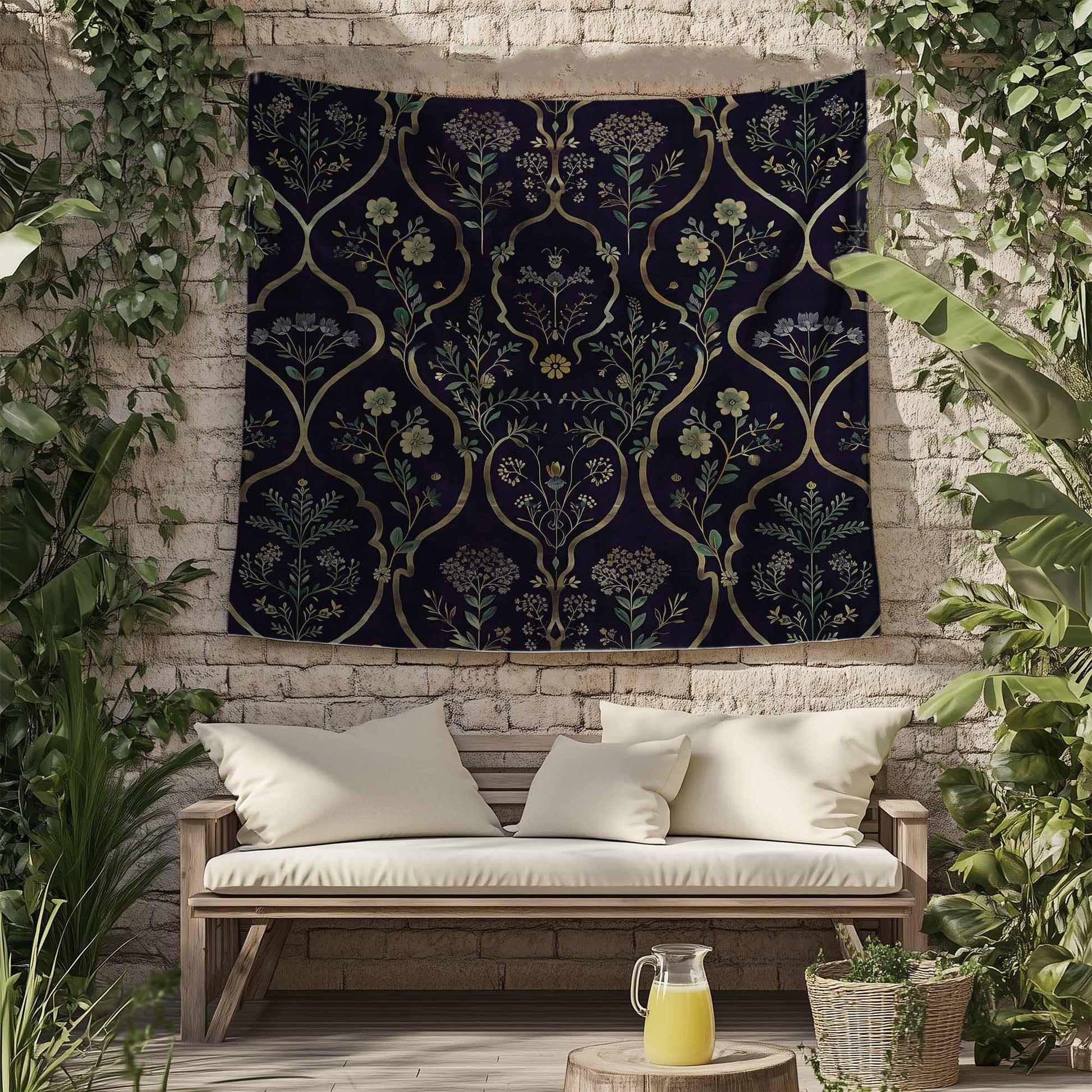 Floral French Wall Tapestry Dark botanical Verdure Eclectic textile Wall Decor Medieval Tapestry dark academia decor Flower tapestry vintage