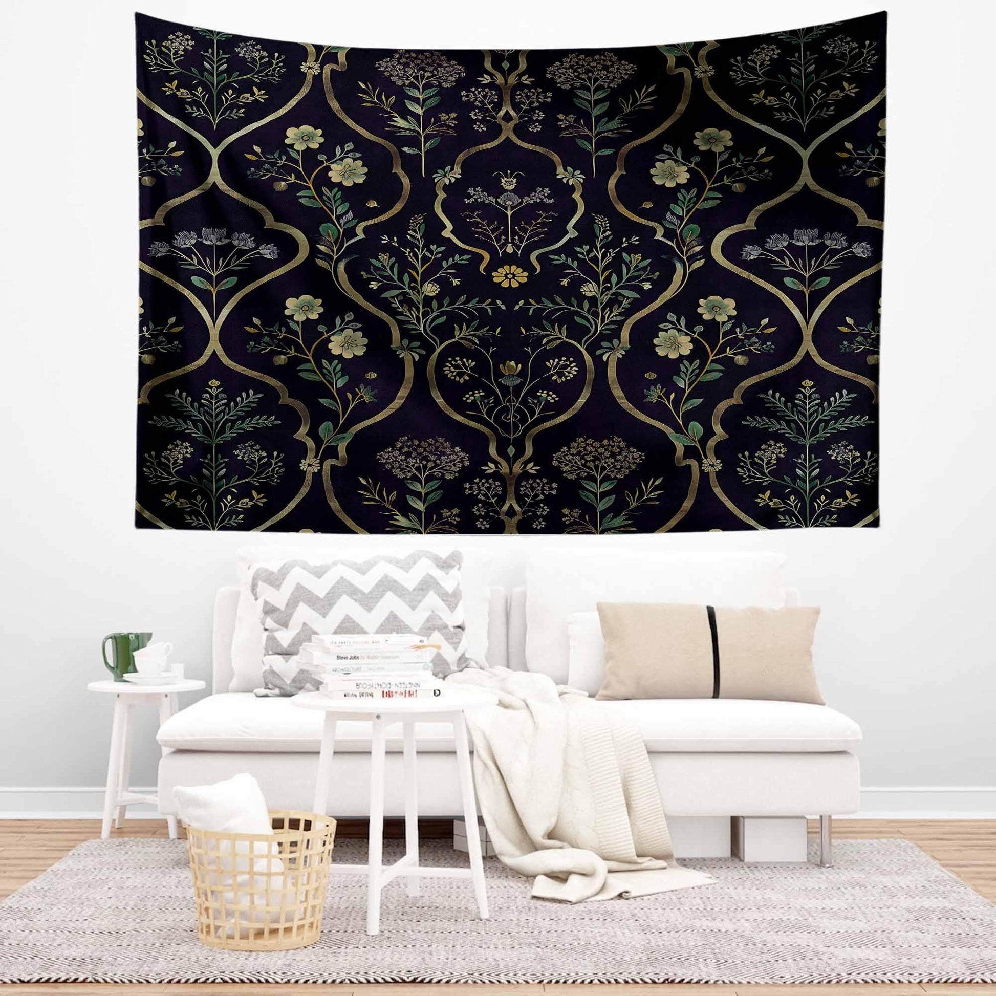 Floral French Wall Tapestry Dark botanical Verdure Eclectic textile Wall Decor Medieval Tapestry dark academia decor Flower tapestry vintage