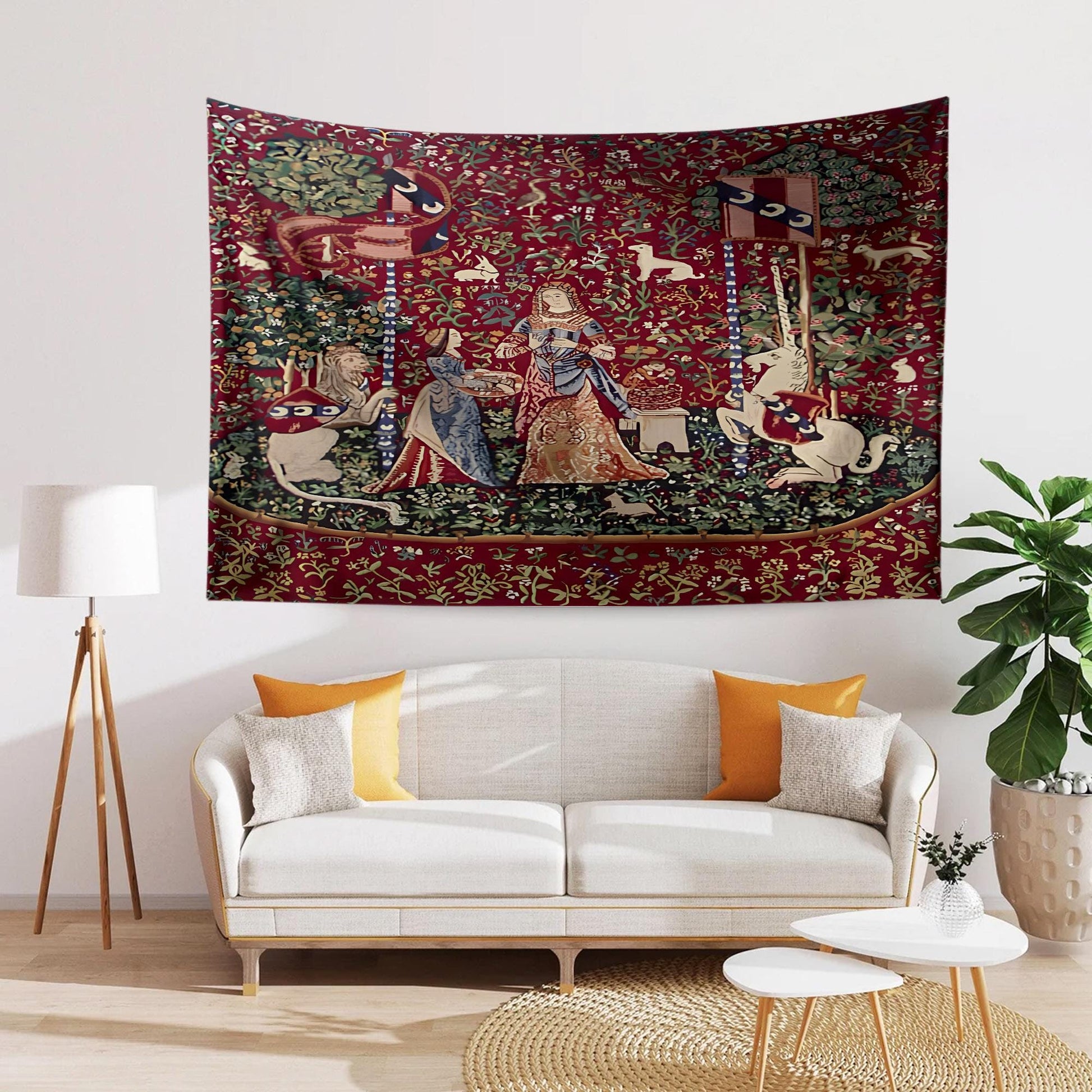 Lady and the Unicorn Smell Belgian Wall Tapestry, Medieval Art Decor, Vintage Fairy Tale Home Hanging, Unique Gift for History Lovers