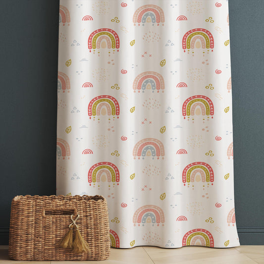 Boho Colorful Rainbow Nursery Curtains, Kids Room Window Drapes, Custom Size, Playful Bohemian Decor for Childrens Bedroom