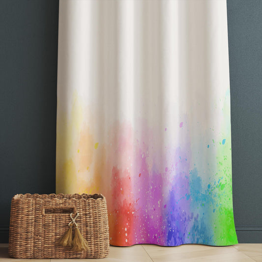 Rainbow Nursery Curtains for Girls Kids, Custom Size Window Drapes & Matching Gift Pillow Case, Colorful Watercolor Kids Room Decor