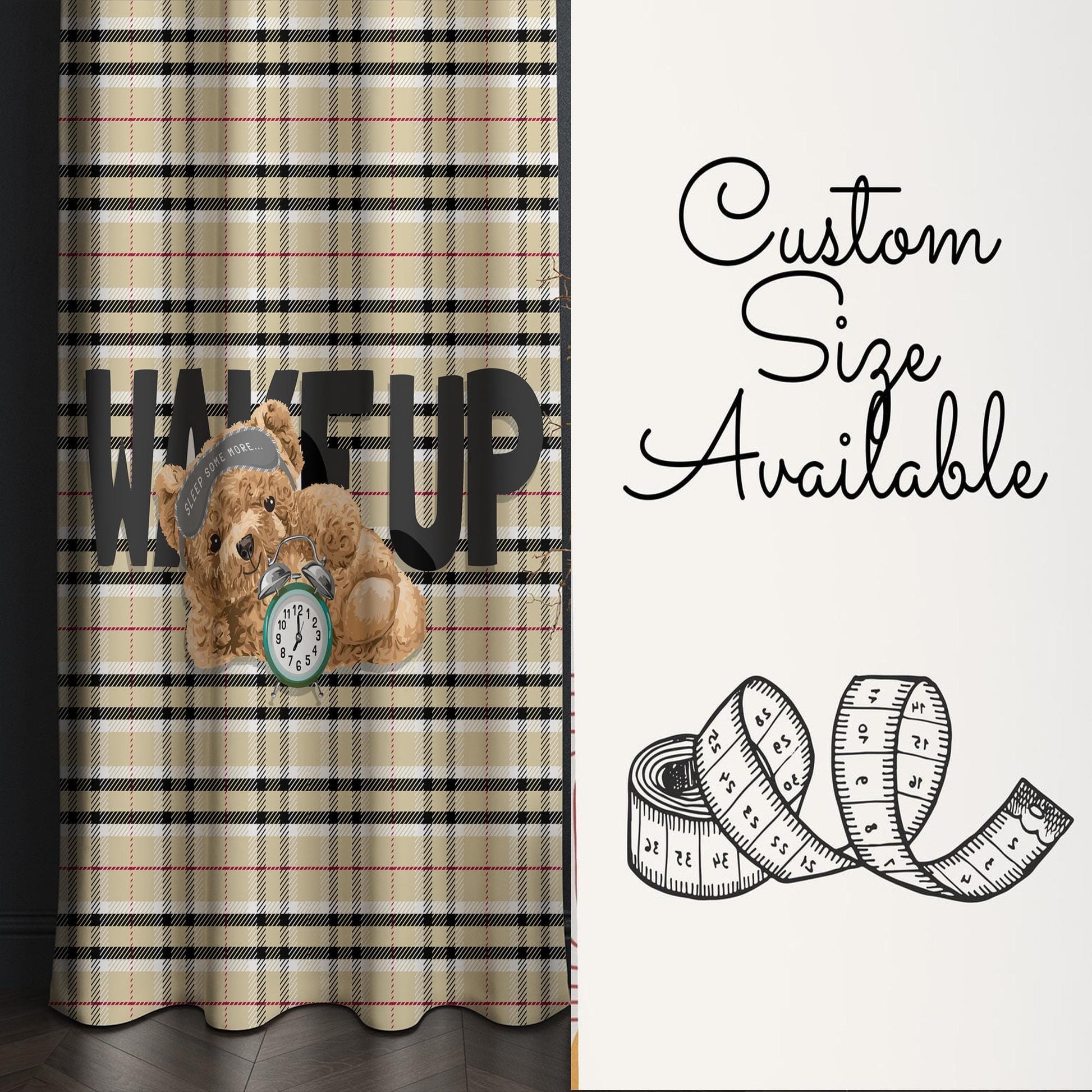 Bear Nursery Curtains Sleepy Kids Room Drapes Custom Size Kids Window Treatment & Gift Pillow Covers Cute Room Decor