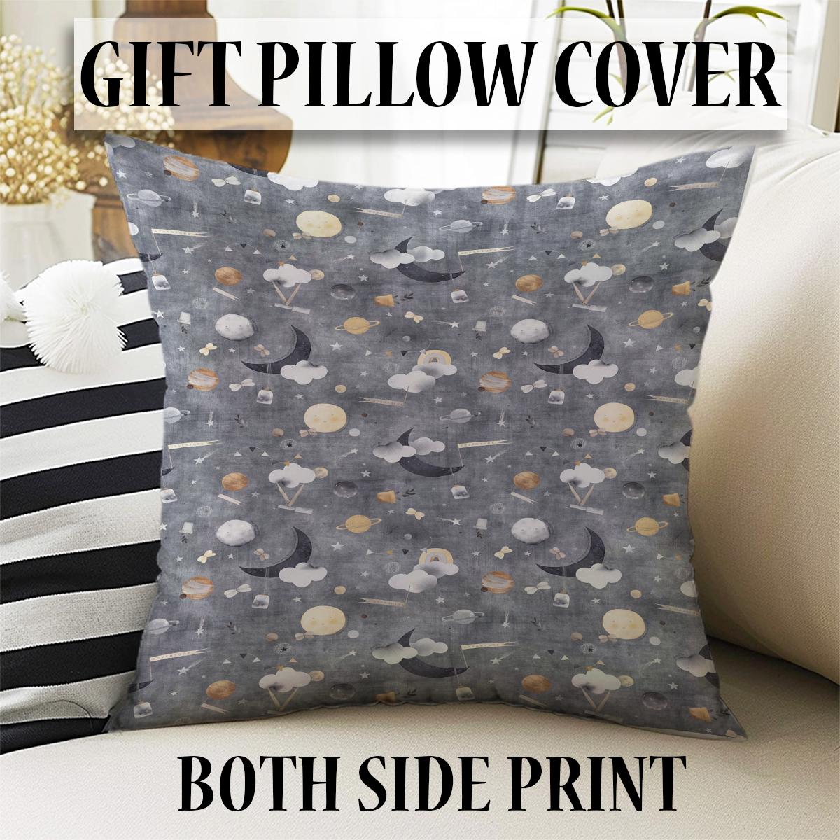 Gray Nordic Moon Clouds Kids Nursery Curtains, Custom Size Window Drapes & Gify Pillow Covers for Baby Room Decor