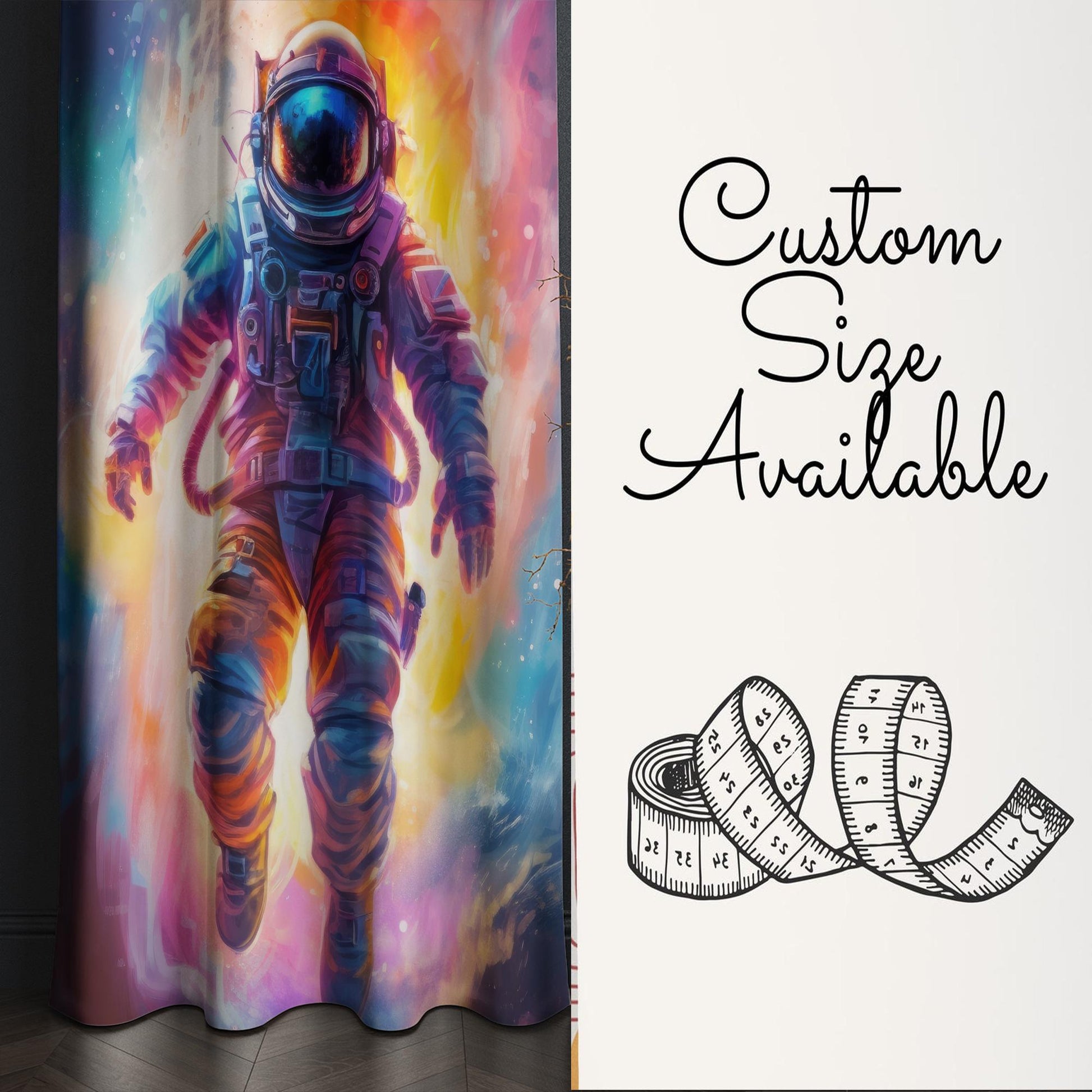 Colorful Astronaut Space Nursery Kids Curtains & Nursery Window Drapes, Custom Size, Gift Pillow Covers for Toddler Room Decor