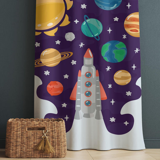 Galaxy Space Nursery Curtains & Gift Pillow Covers - Rocket Stars Planet Kids Room Drapes, Toddler Decor Gift, Custom Room Window Treatment