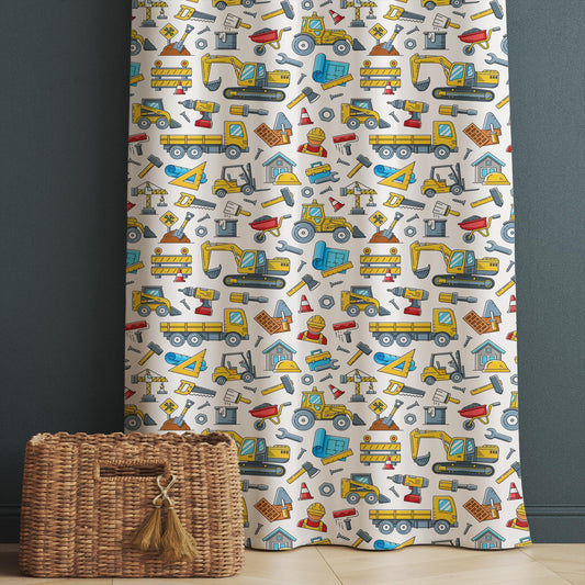 Kids Nursery Curtains Construction Equipment Theme Bulldozer Hammer Saw Window Drapes Custom Size Room Decor Gift Pillow Covers