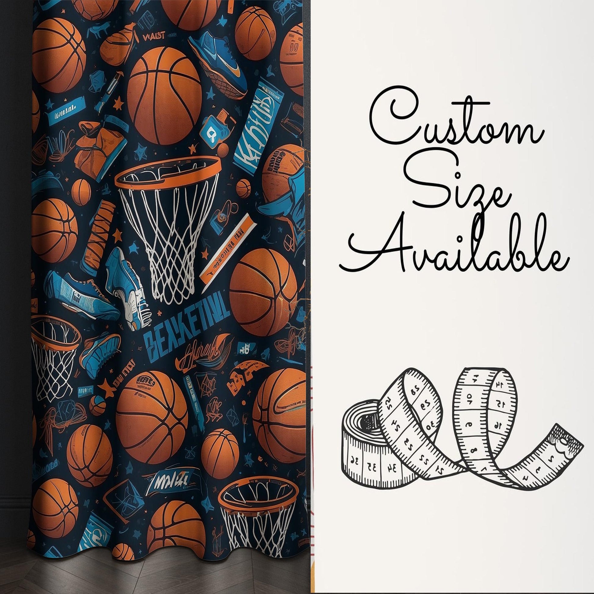Kids Basketball Balls Curtains & Gift Pillow Covers, Custom Size Nursery Drapes, Sports Room Decor for Boys’ Bedroom Window Treatment