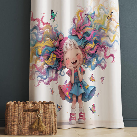 Colorful Hairs Girls Kids Curtains & Pillow Covers, Custom Nursery Drapes, Room Decor for Girls ’ Bedroom Window Treatment