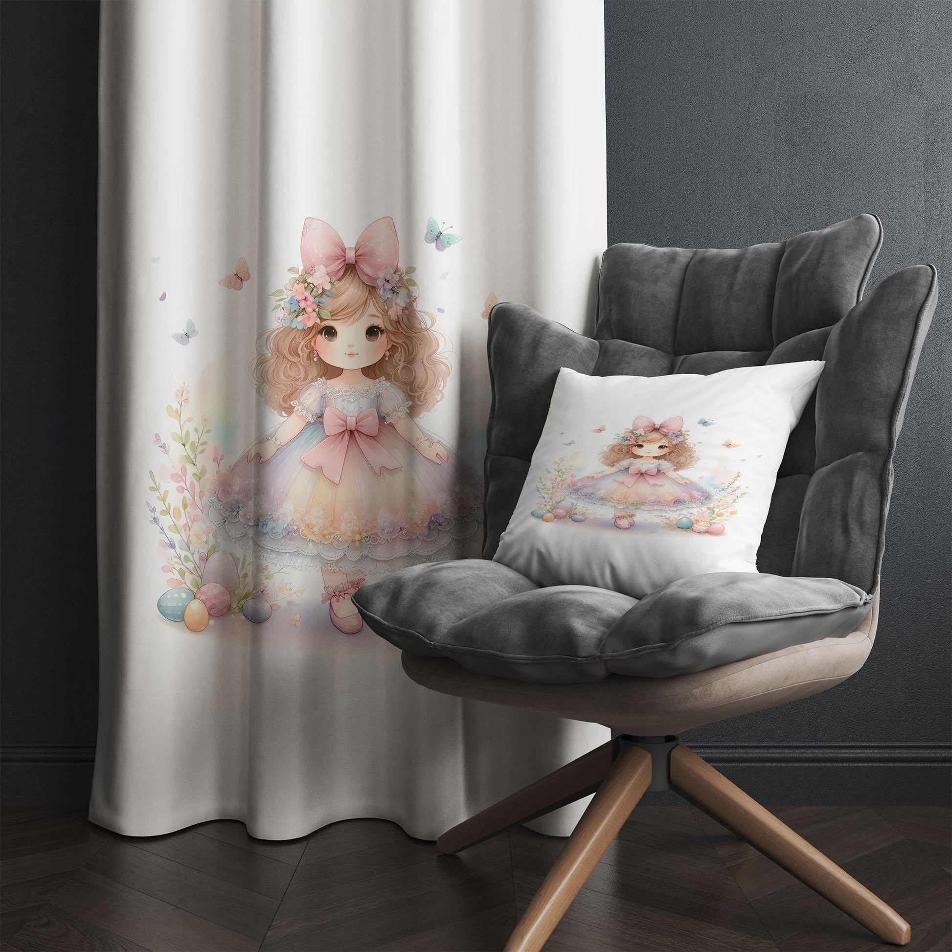 Cute Princess Girl Floral Kids Curtains & Pillow Covers, Custom Nursery Drapes, Room Decor for Girls ’ Bedroom Window Treatment