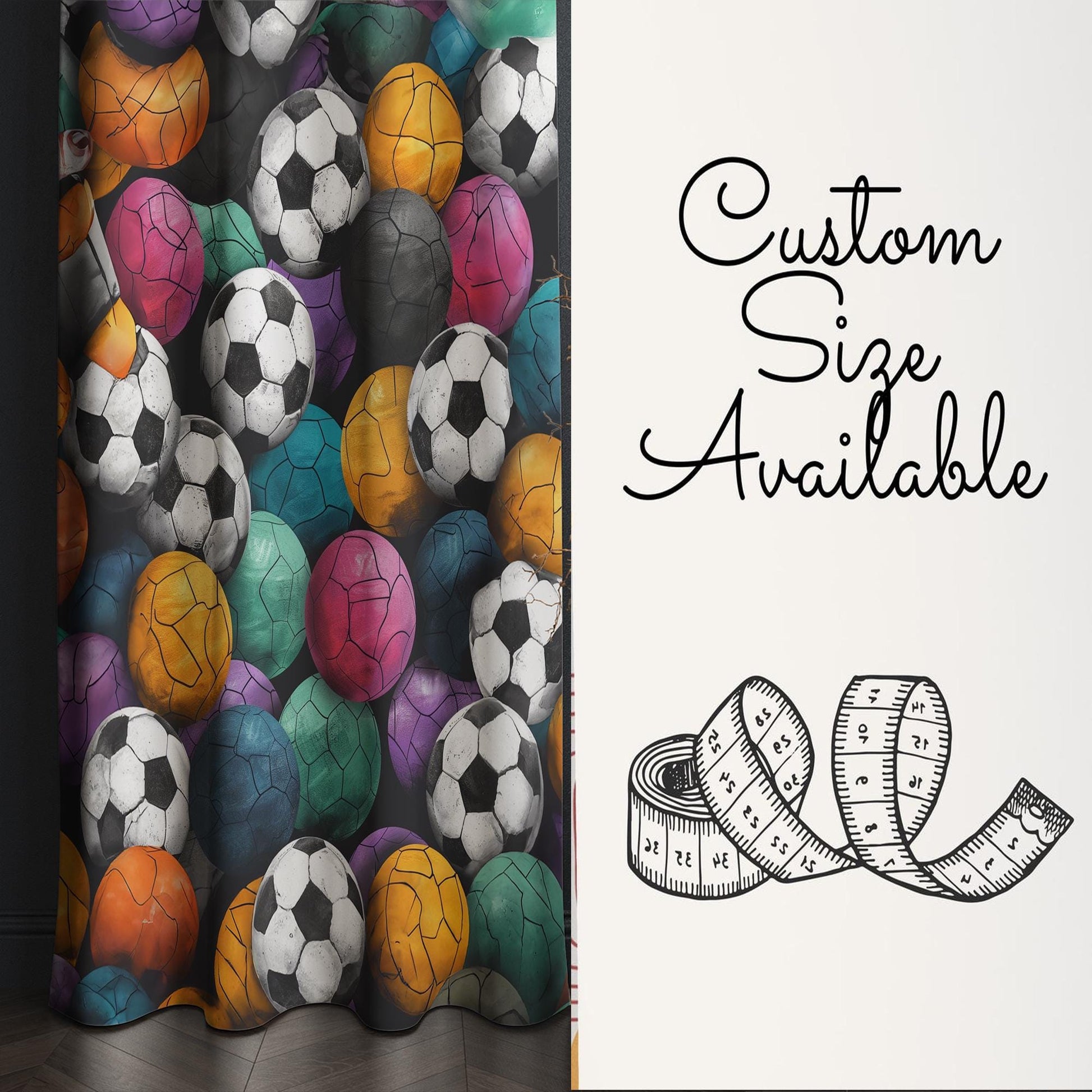 Colorful Balls Kids Curtains & Gift Pillow Covers, Custom Sports Ball Nursery Drapes, Child Bedroom Window Treatment Decor