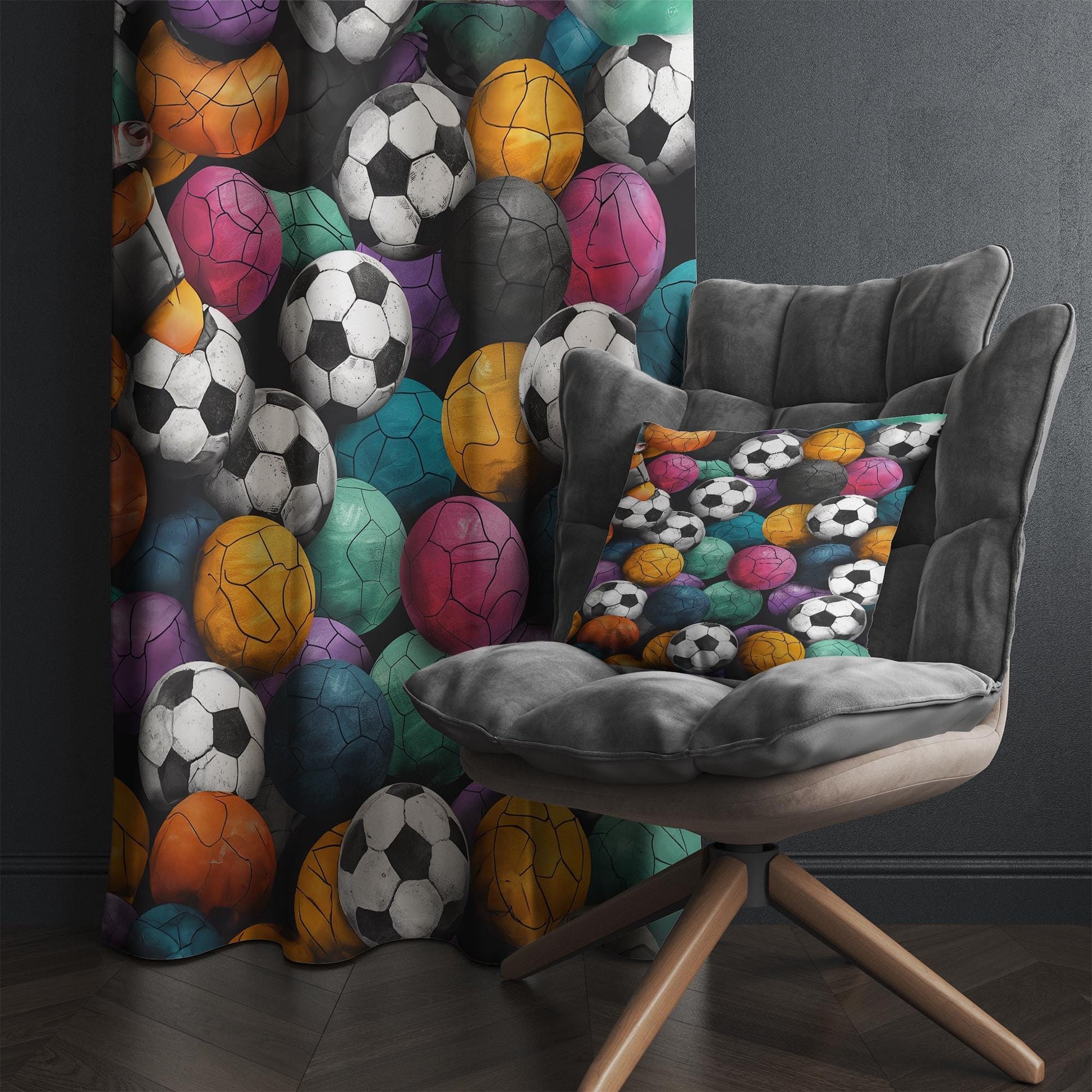 Colorful Balls Kids Curtains & Gift Pillow Covers, Custom Sports Ball Nursery Drapes, Child Bedroom Window Treatment Decor