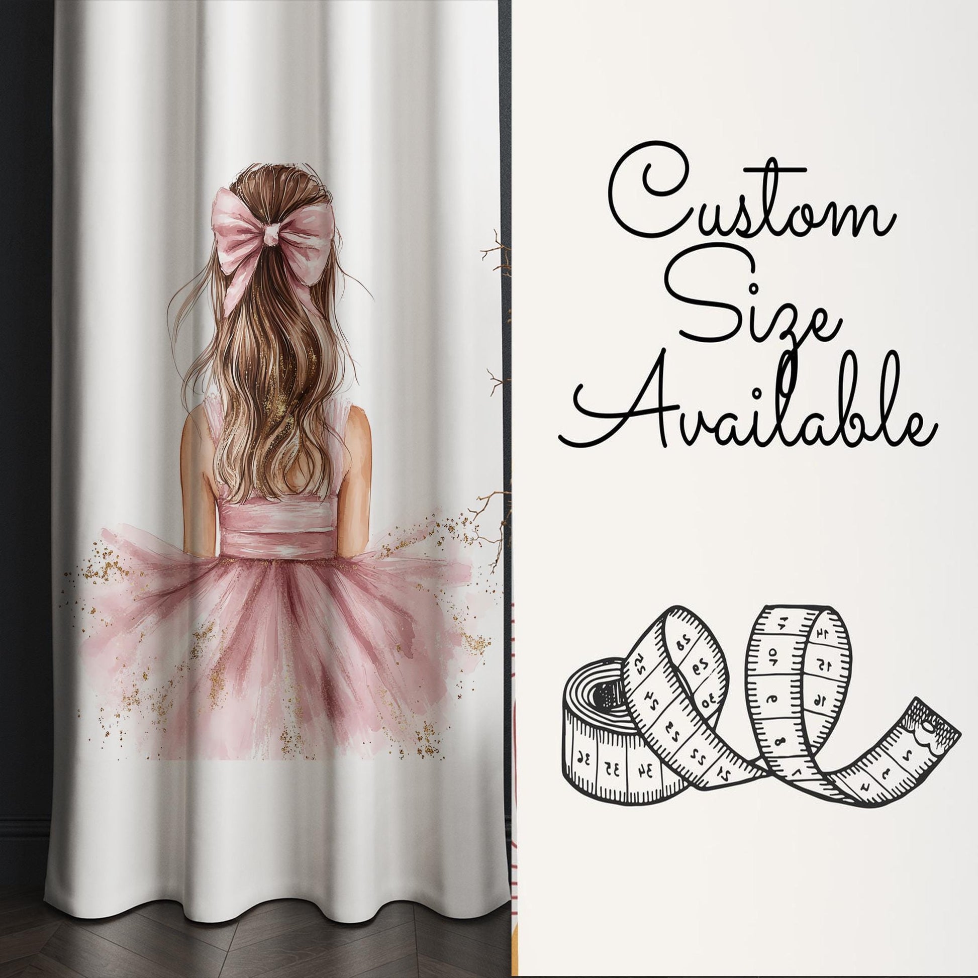 Cute Pink Ballerina Princess Kids Curtains & Pillow Covers, Custom Nursery Drapes, Room Decor for Girls Bedroom Window Treatment