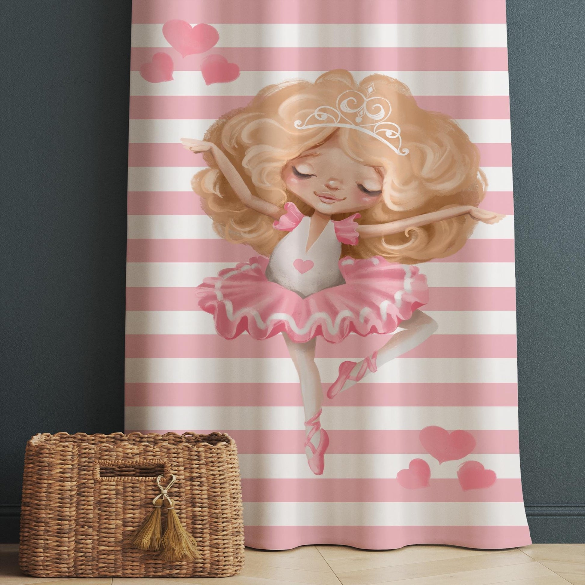 Cute Pink Blonde Ballerina Girl Nursery Curtains – Custom Kids Room Drapes & Cute Bedroom Window Treatment Decor with Gift Pillow Covers