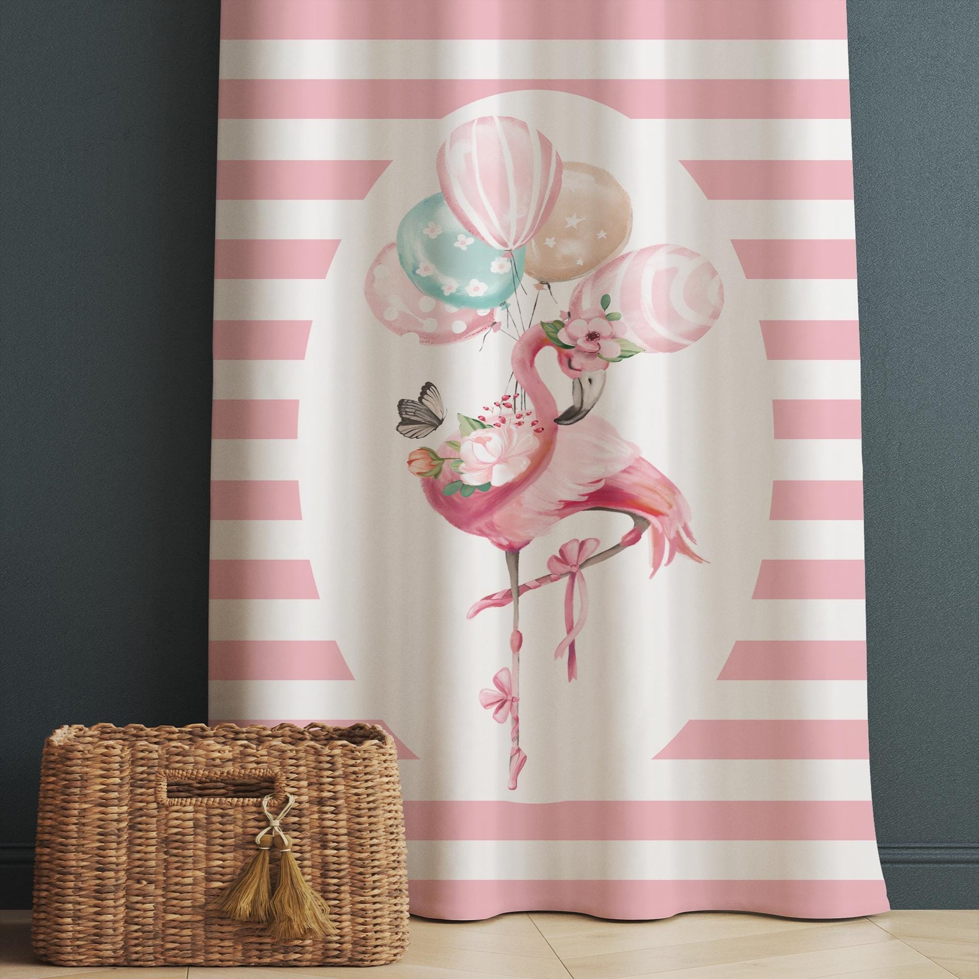 Cute Pink Flamingo Animal Girl Nursery Curtains – Custom Kids Room Drapes & Cute Bedroom Window Treatment Decor with Gift Pillow Covers