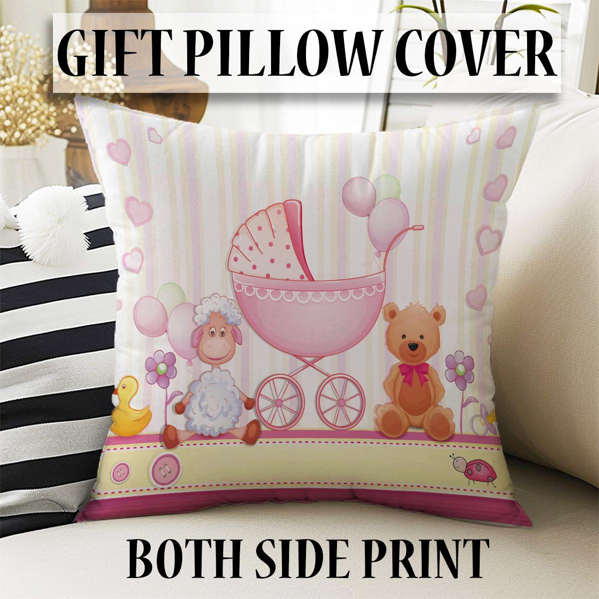 Nursery Curtains with Cute Pink Ship Lamb Bear Animals – Custom Baby Room Drapes, Girls Baby Room Decor with Gift Pillow Covers