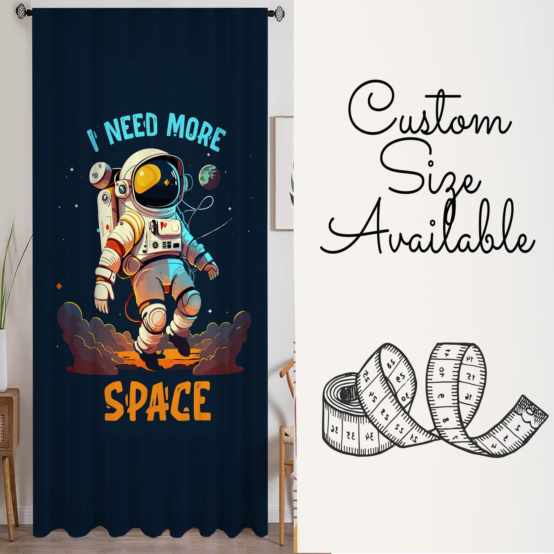 Astronaut Sheer Curtain for Kids Room, Lightweight Space Nursery Net Voile, Kids Room Window Drapes, Machine Washable