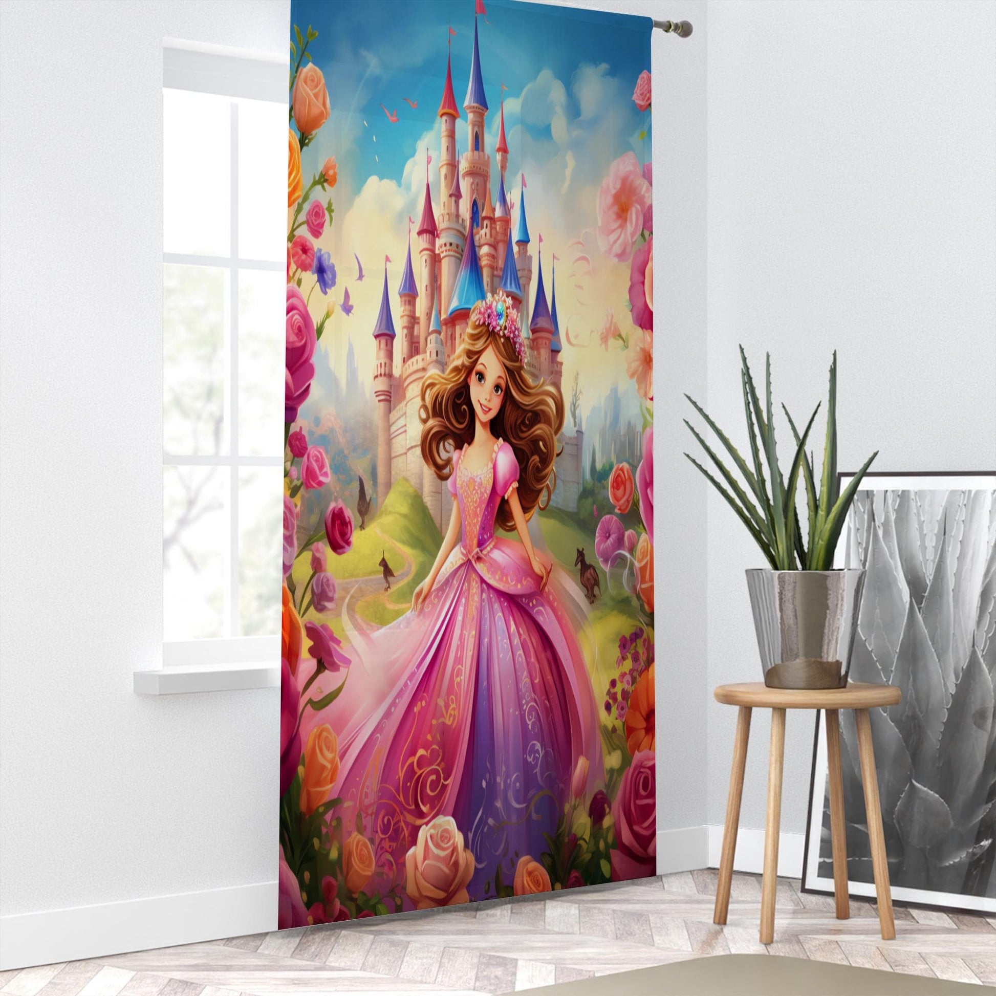 Colorful Medieval Castle Sheer Curtain for Kids Room, Lightweight Princess Nursery Net Voile, Kids Room Window Drapes, Machine Washable