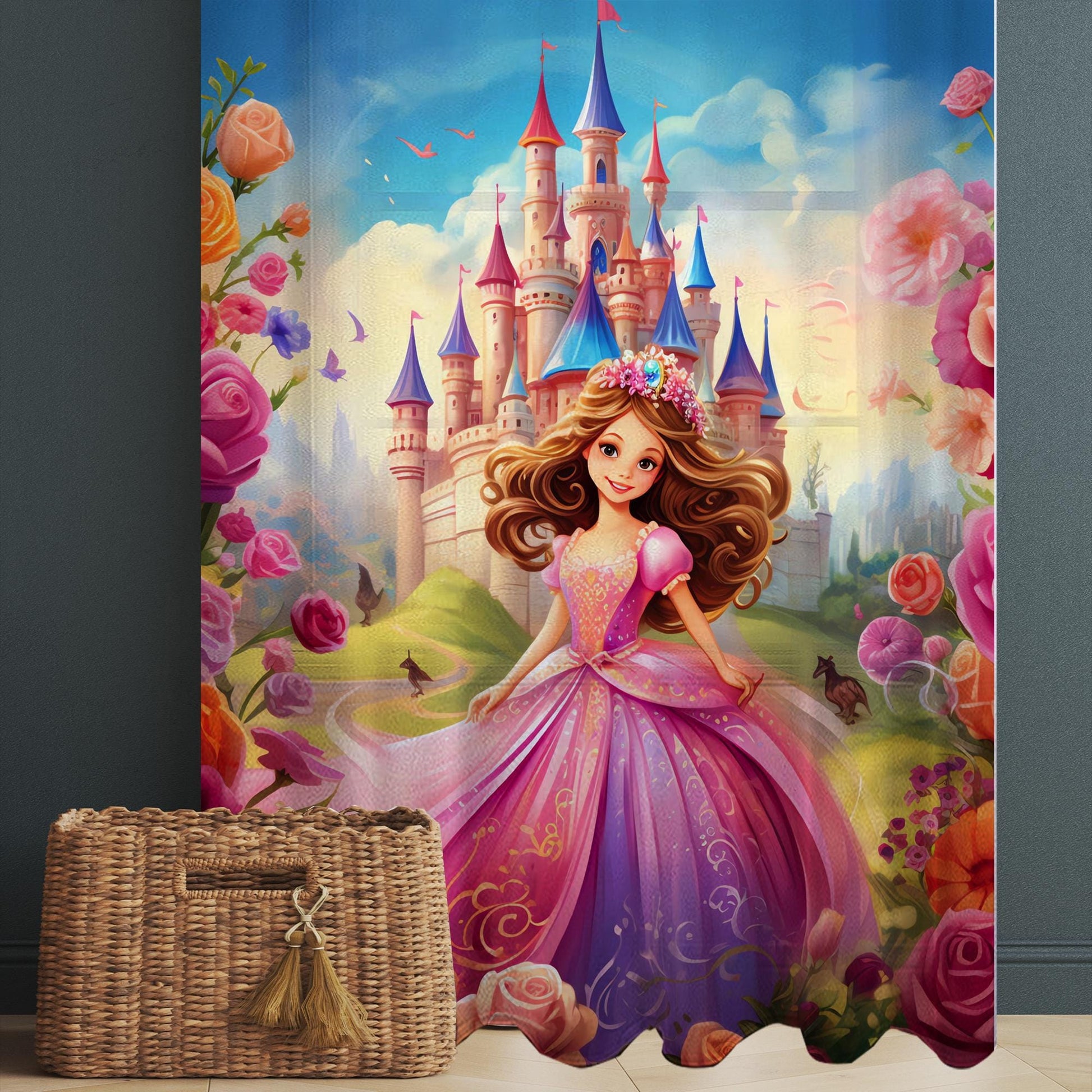 Colorful Medieval Castle Sheer Curtain for Kids Room, Lightweight Princess Nursery Net Voile, Kids Room Window Drapes, Machine Washable