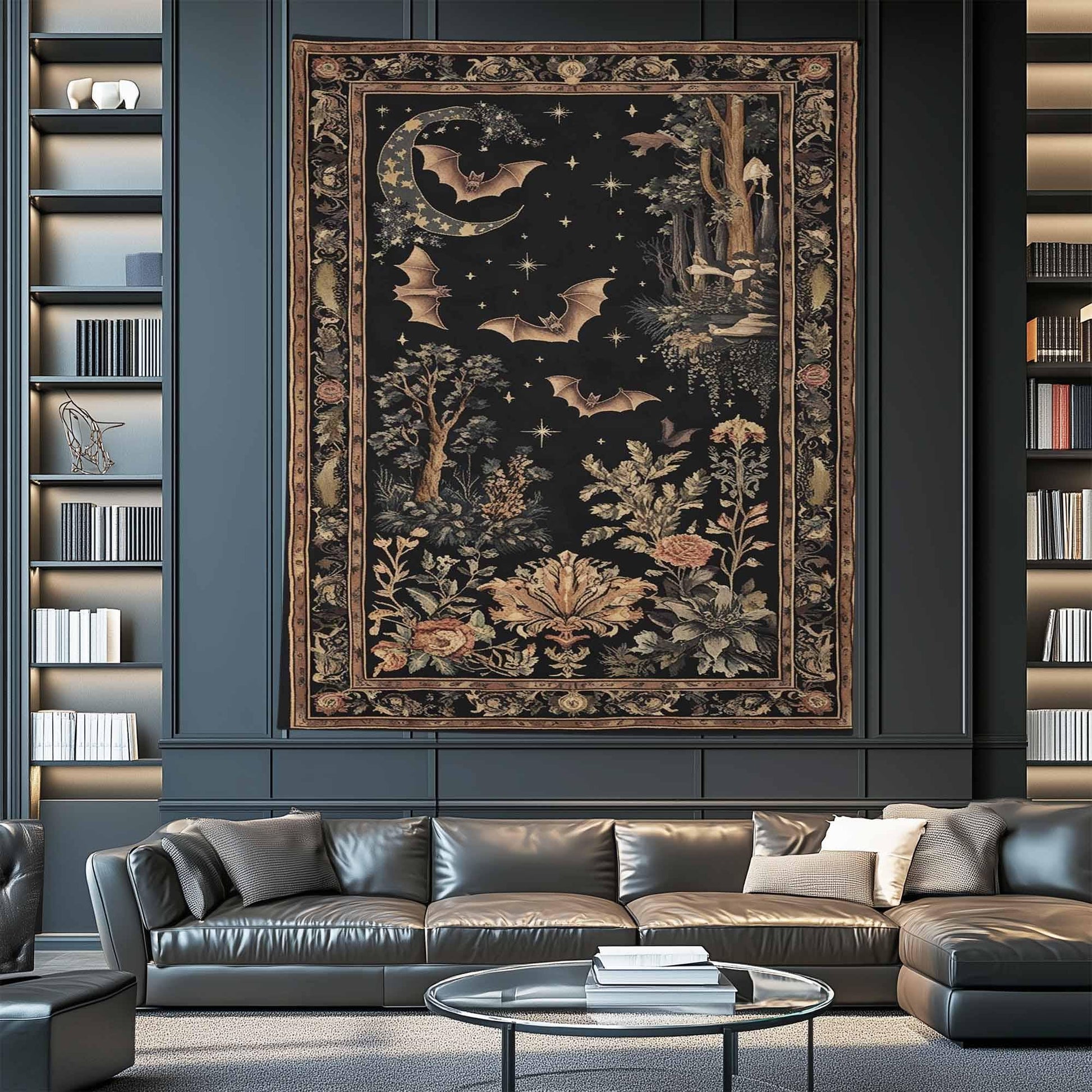 Dark Academia Mystic Bat Wall Tapestry, Witcy Decor Gothic Wall Art Hanging, Bat Lover Wall Tapestries, Whimsigoth Dark Celestial Home Decor