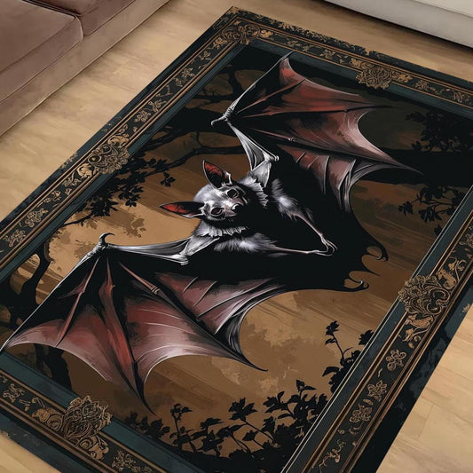 Bat Rug Dark Academia Mystic Gothic Area Rug | Enchanted Forest Bat Lover Whimsigoth Rug Dark Cottagecore Decor, Funky Moody Rug, Omka Rugs