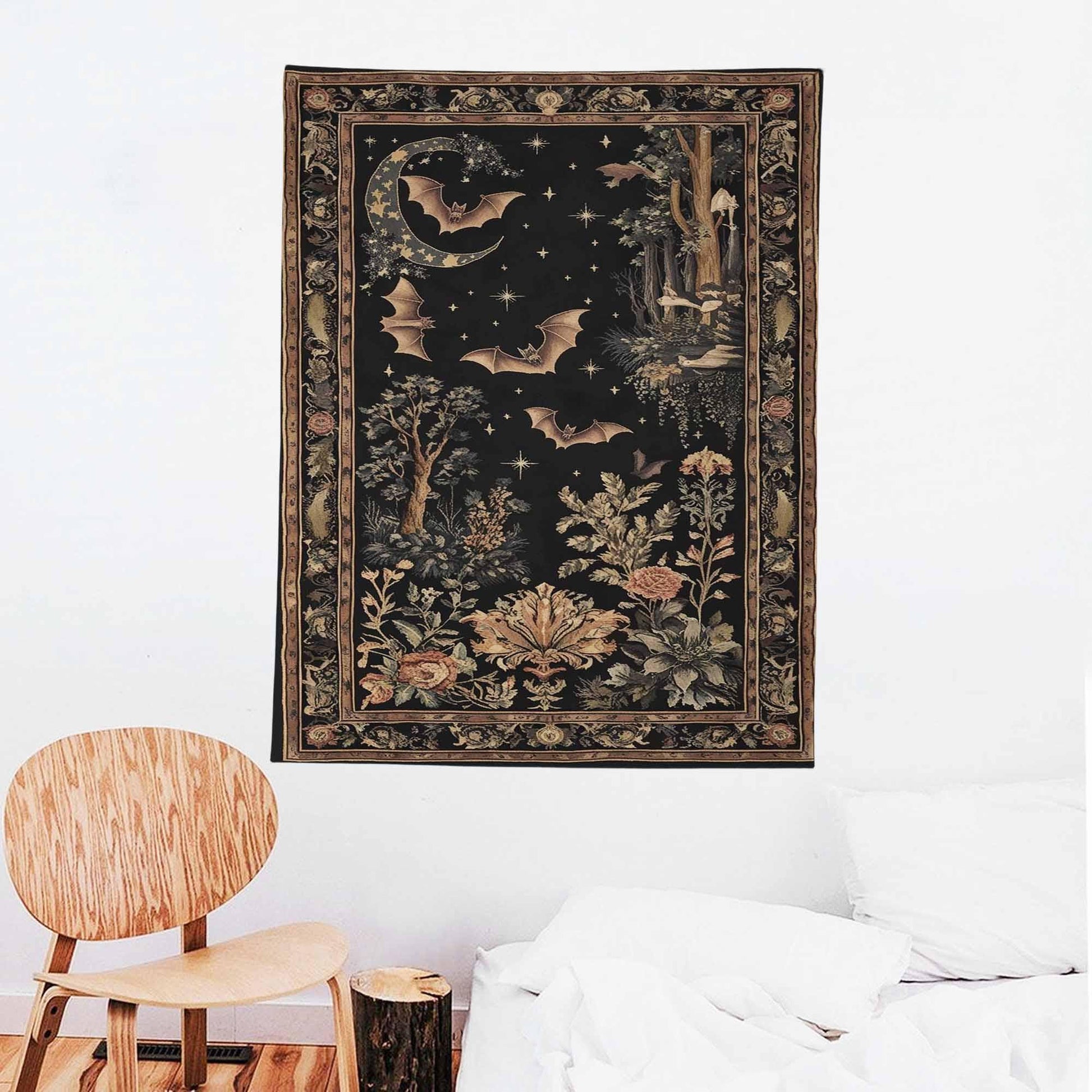 Dark Academia Mystic Bat Wall Tapestry, Witcy Decor Gothic Wall Art Hanging, Bat Lover Wall Tapestries, Whimsigoth Dark Celestial Home Decor