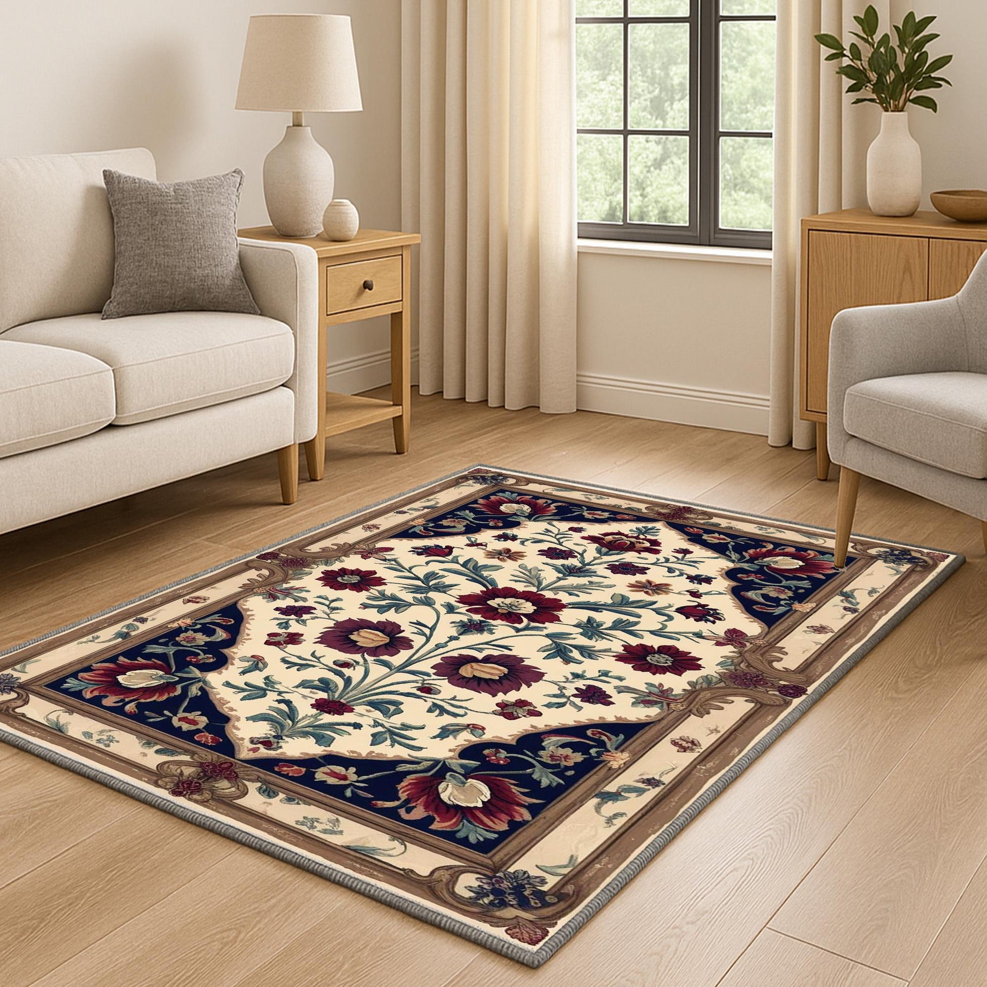 vintage rug, floral carpet, oriental border, victorian style, chenille rug, washable rug, classic decor, living room rug, bedroom carpet, tapestry rug, antique style, red floral rug, elegant carpet