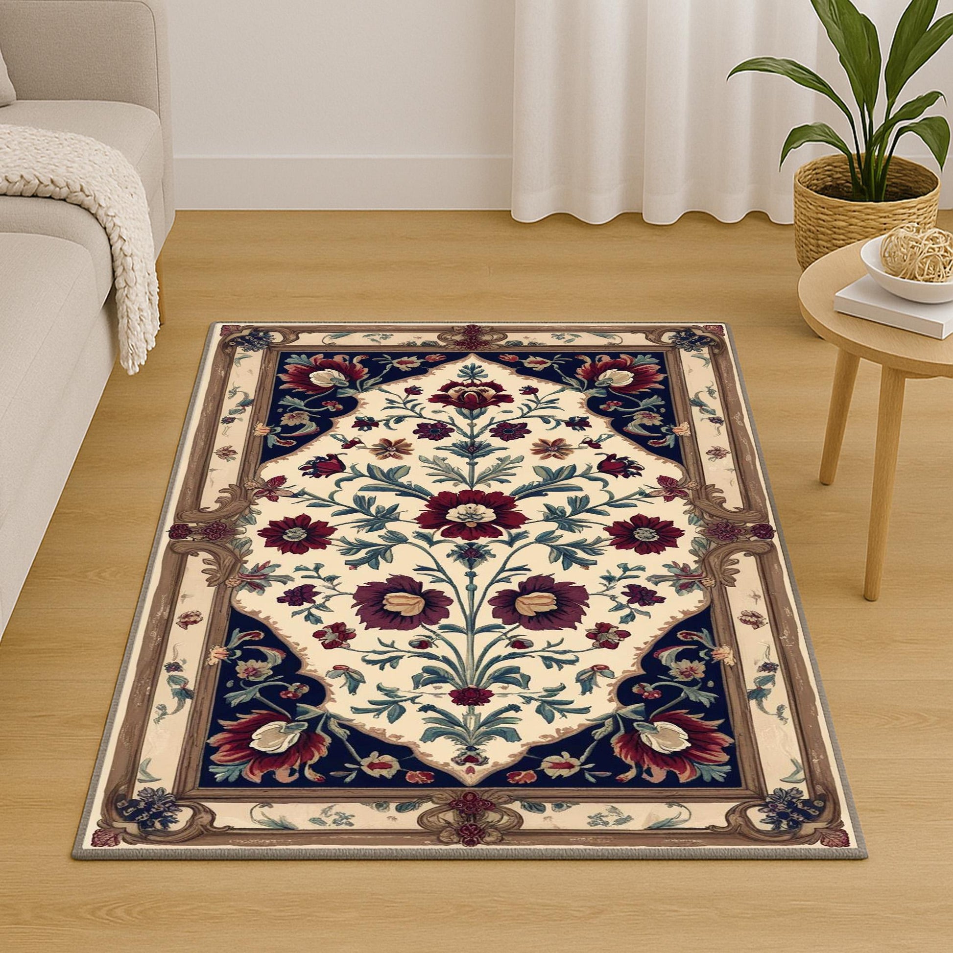 vintage rug, floral carpet, oriental border, victorian style, chenille rug, washable rug, classic decor, living room rug, bedroom carpet, tapestry rug, antique style, red floral rug, elegant carpet