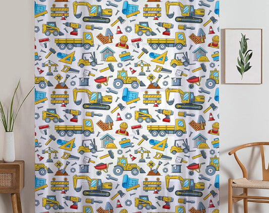 Construction Machines Sheer Curtain for Kids Room