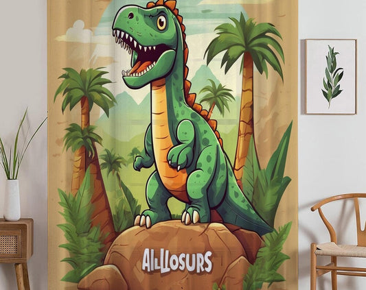 Green Dinosaur Sheer Curtain for Kids Room