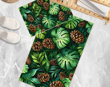 Pinecone Bath rug with palm leaves