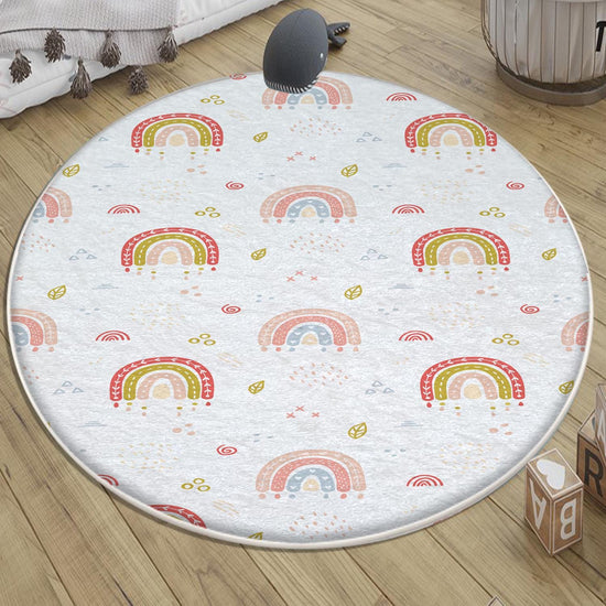 Round Rainbow Boho Nursery Room Rug | Bestselling Kids Room Rugs|Handmade Kid&#39;s Carpets|Handmade Kids Room Rug | Cute Rainbow Baby Rugs